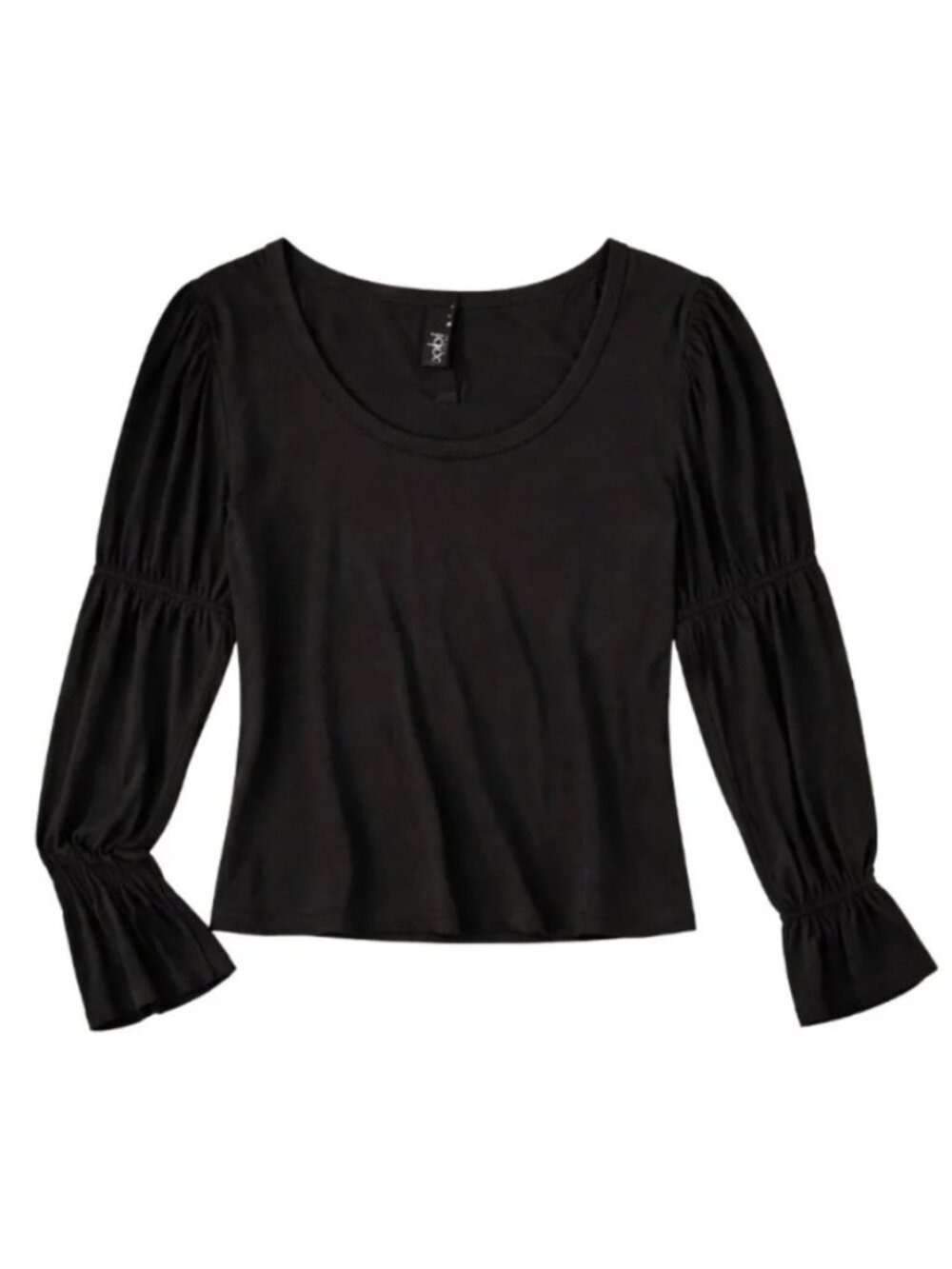 Bobi Smocked Long Sleeve Scoop Tee - Black